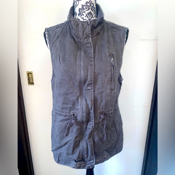 Per Se Size Large Grey Zipper and Button Up Vest with Drawstring Waist - Picture 1 of 15